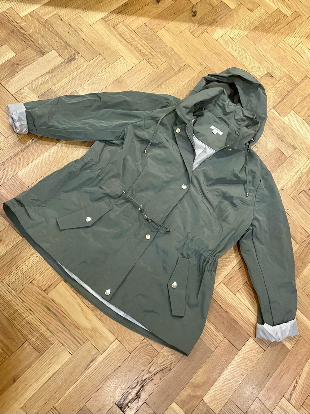 STYLE & CO.~Olive Detachable-Hooded Rain Jacket